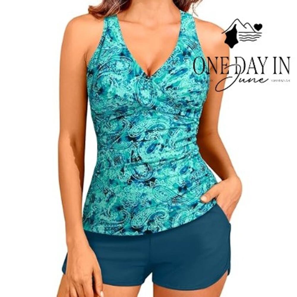 Tempt Me Boyshort Twist Front Tankini Swimsuit Size L